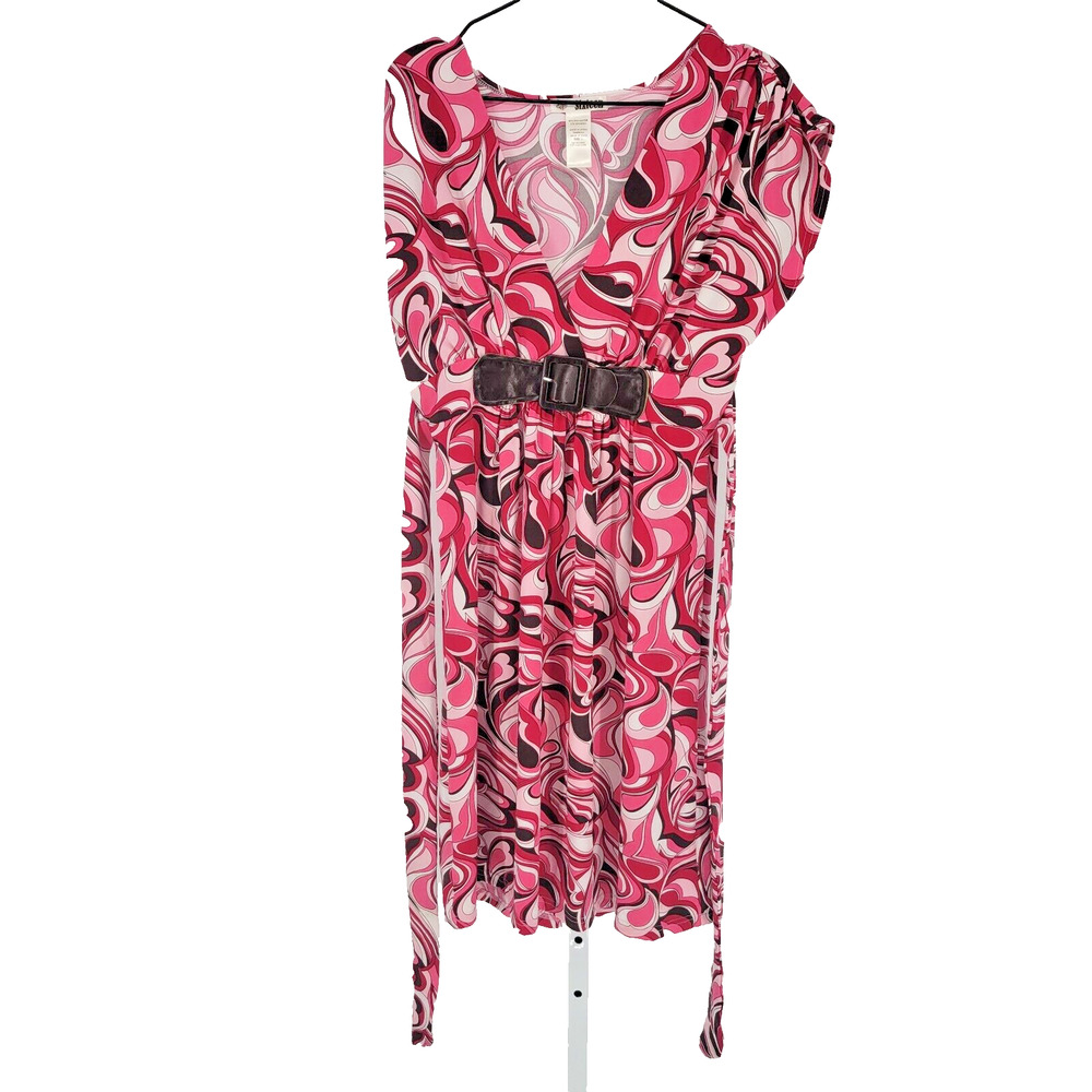 Vintage 1990s Sixteen Womens Sz L Short Sleeve Bright Pink Tie Back Dress